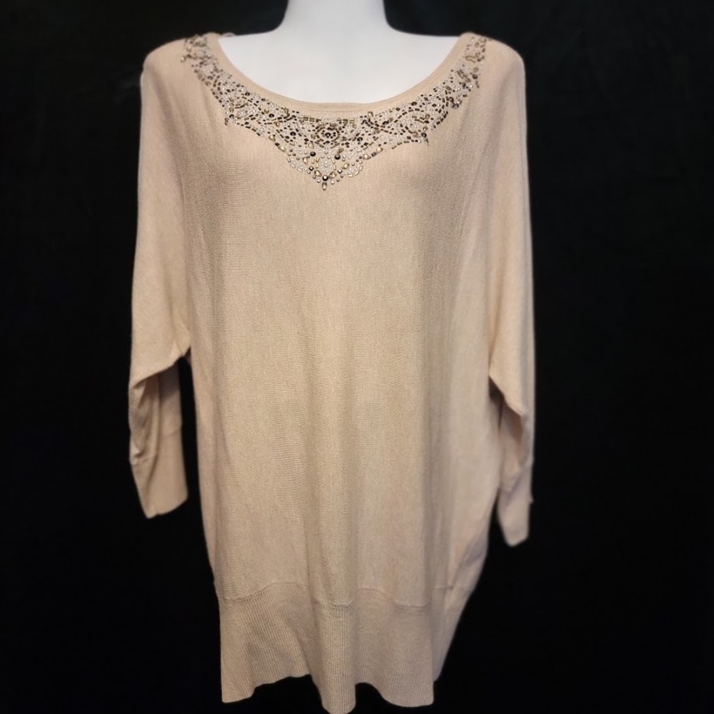 WHBM Light Beige 3/4 Dolman Sleeve Sweater with Beading Detail - Sz. XL